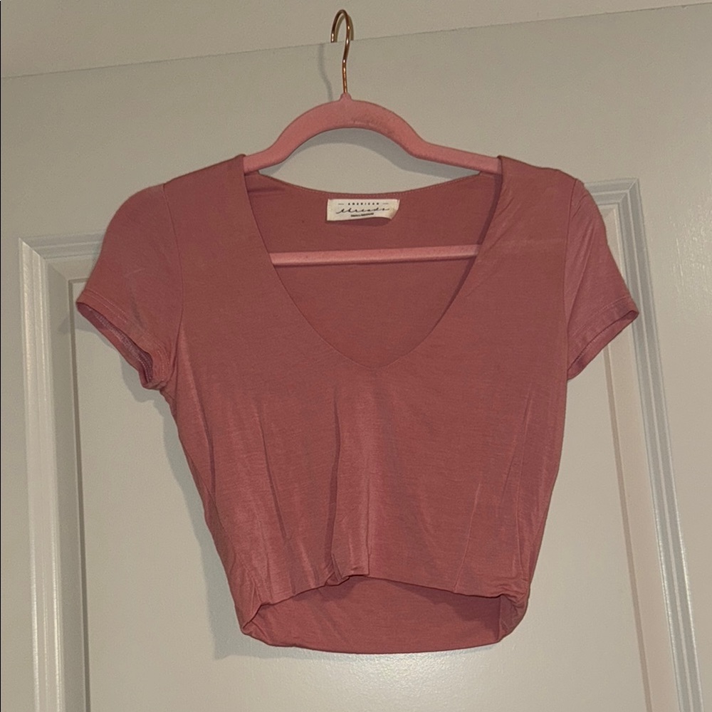 Women's Pink V-Neck Crop Top